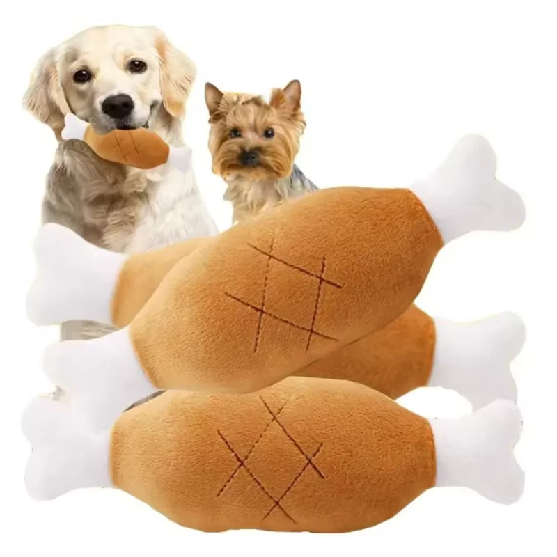 Chicken Leg Plush Dog Toy with Squeaker – Soft Bone-Shaped Chew Toy for Small, Medium & Large Dogs and Cats