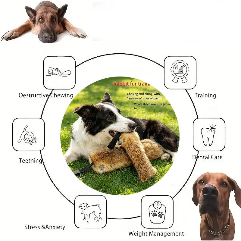 JUSTINLAU Squeaky Dog Tug Toy: Plush Rabbit Fur Bite Stick for Training and Outdoor Play, Medium & Large Dogs