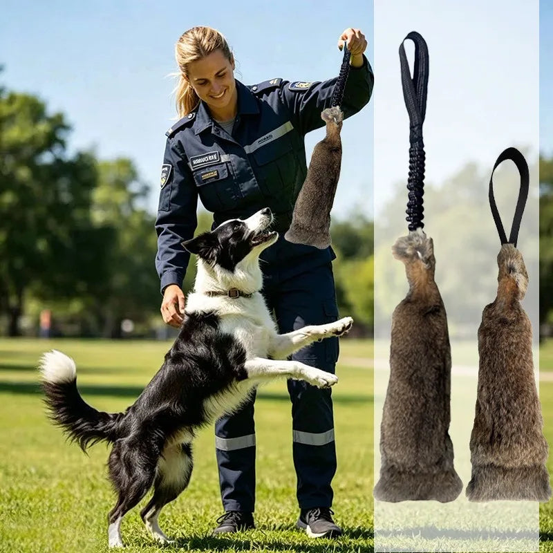 JUSTINLAU Squeaky Dog Tug Toy: Plush Rabbit Fur Bite Stick for Training and Outdoor Play, Medium & Large Dogs