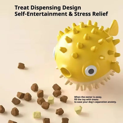 Bouncing Fish Dog Toy with Built-In Bell – Treat Dispensing Chew Ball for Puppies and All Size Dogs