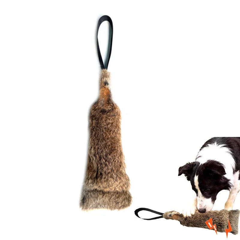 JUSTINLAU Squeaky Dog Tug Toy: Plush Rabbit Fur Bite Stick for Training and Outdoor Play, Medium & Large Dogs