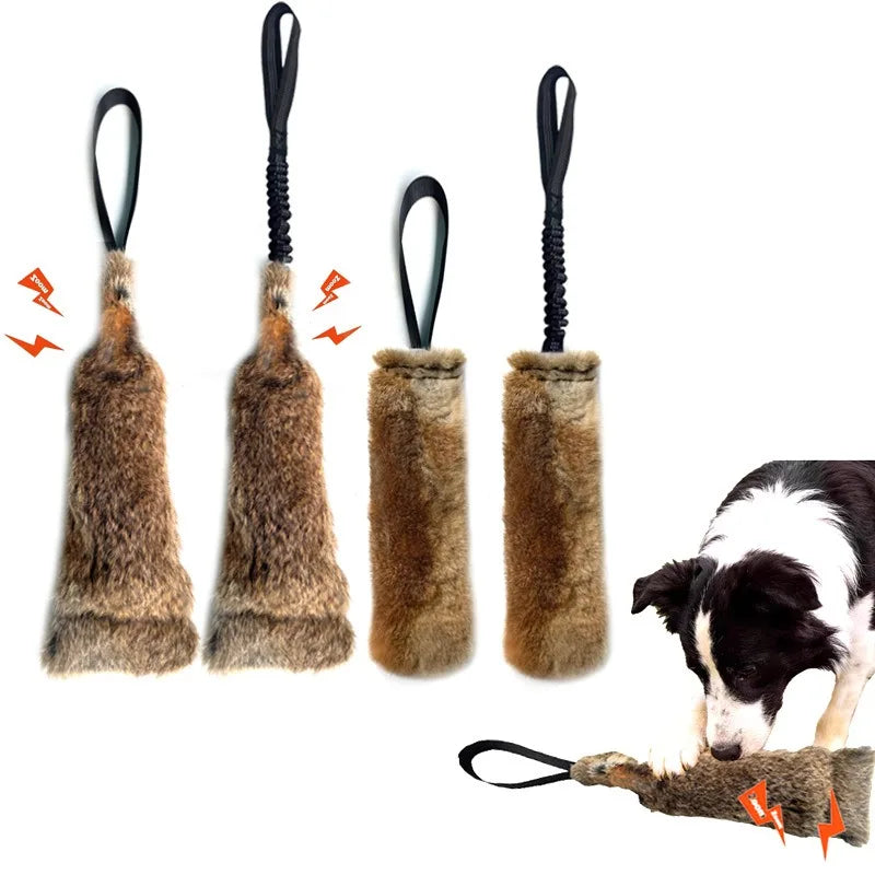 JUSTINLAU Squeaky Dog Tug Toy: Plush Rabbit Fur Bite Stick for Training and Outdoor Play, Medium & Large Dogs