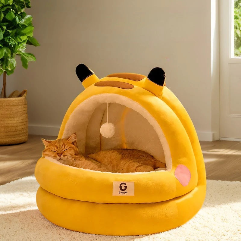 Cute Yurt-Shaped Pet House – Soft, Snug Winter Bed with Panda Design