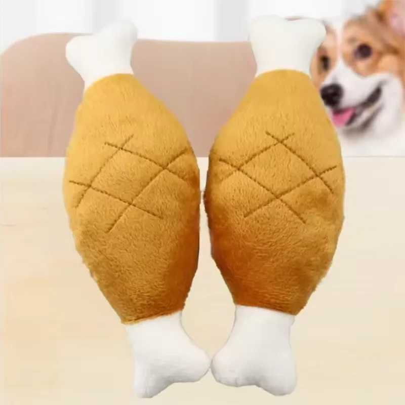 Chicken Leg Plush Dog Toy with Squeaker – Soft Bone-Shaped Chew Toy for Small, Medium & Large Dogs and Cats