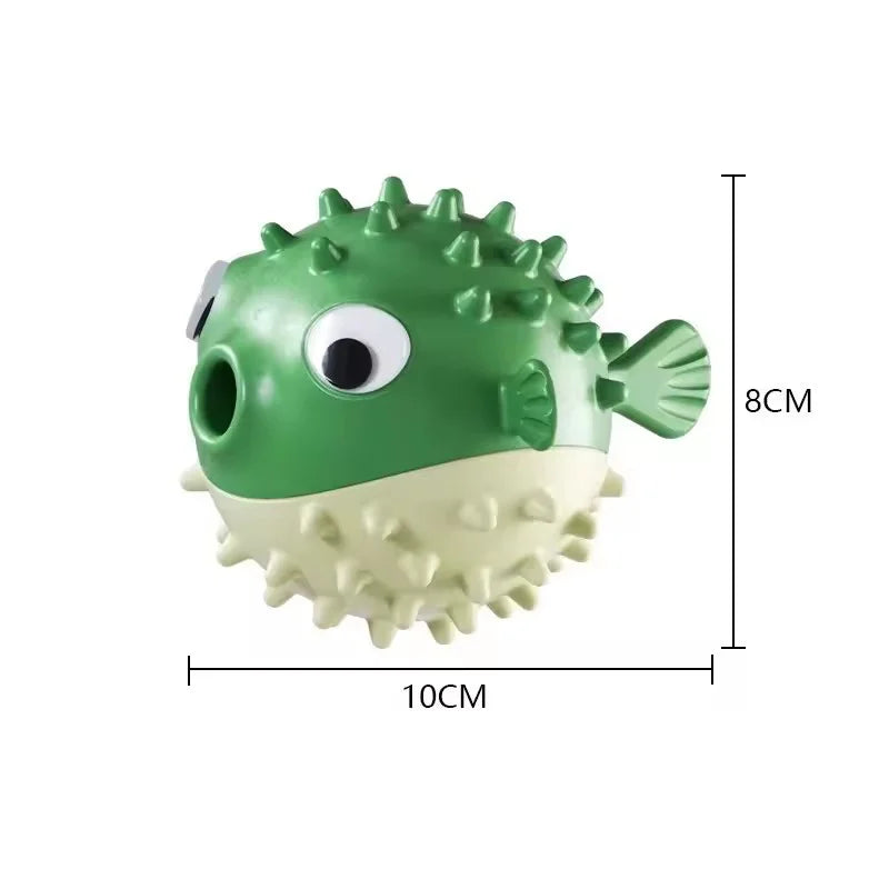 Bouncing Fish Dog Toy with Built-In Bell – Treat Dispensing Chew Ball for Puppies and All Size Dogs