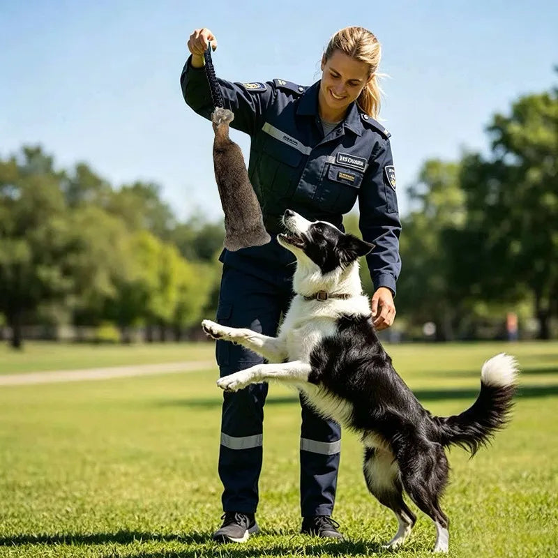 JUSTINLAU Squeaky Dog Tug Toy: Plush Rabbit Fur Bite Stick for Training and Outdoor Play, Medium & Large Dogs