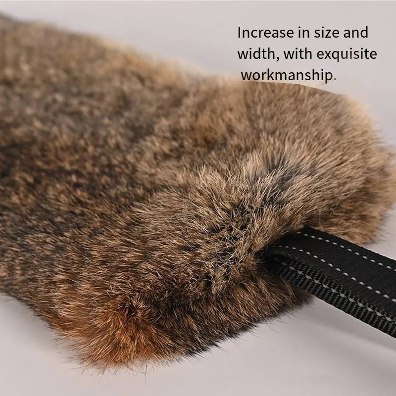 JUSTINLAU Squeaky Dog Tug Toy: Plush Rabbit Fur Bite Stick for Training and Outdoor Play, Medium & Large Dogs