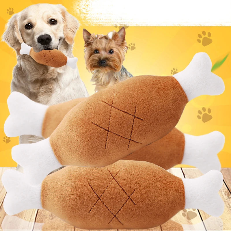 Chicken Leg Plush Dog Toy with Squeaker – Soft Bone-Shaped Chew Toy for Small, Medium & Large Dogs and Cats