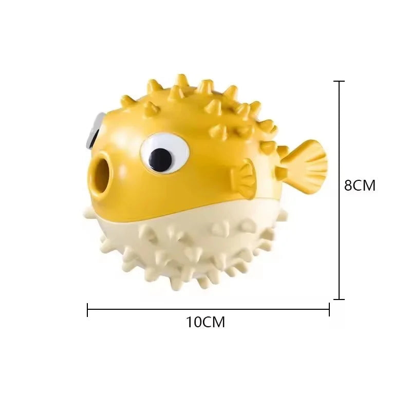 Bouncing Fish Dog Toy with Built-In Bell – Treat Dispensing Chew Ball for Puppies and All Size Dogs