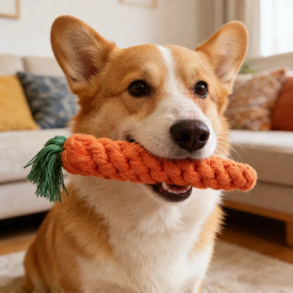 Carrot Rope Dog Toy: Knotted Cotton Chew & Tug Toy for Puppies, Small Dogs and Cats