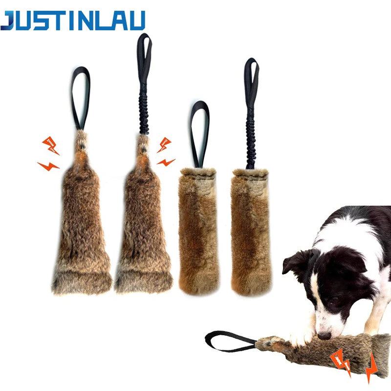 JUSTINLAU Squeaky Dog Tug Toy: Plush Rabbit Fur Bite Stick for Training and Outdoor Play, Medium & Large Dogs