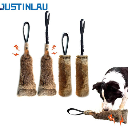 JUSTINLAU Squeaky Dog Tug Toy: Plush Rabbit Fur Bite Stick for Training and Outdoor Play, Medium & Large Dogs