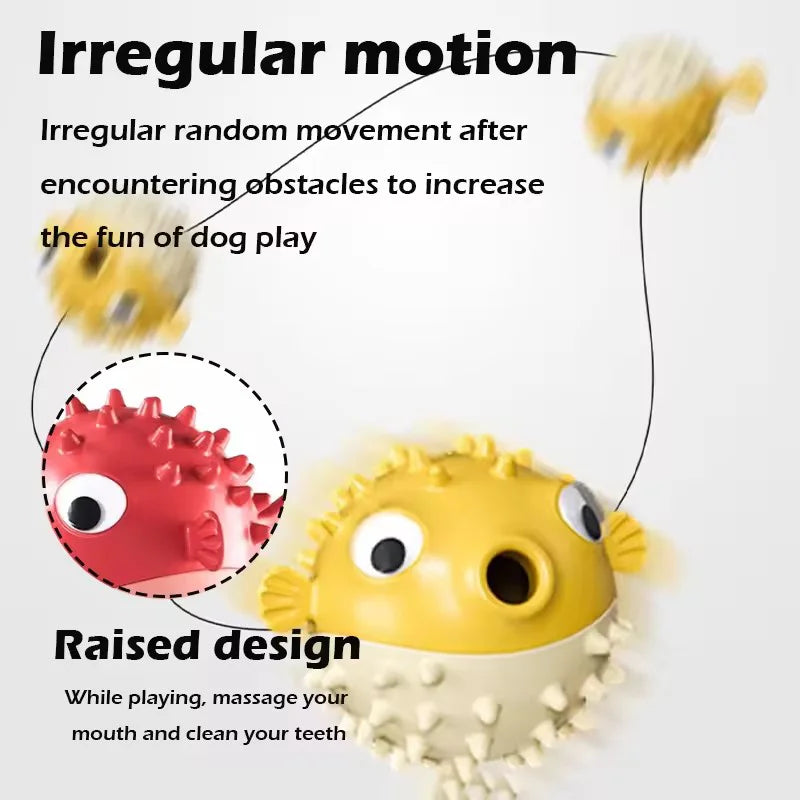 Bouncing Fish Dog Toy with Built-In Bell – Treat Dispensing Chew Ball for Puppies and All Size Dogs