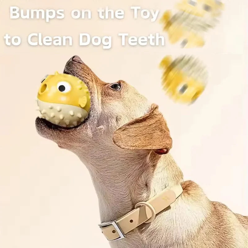 Bouncing Fish Dog Toy with Built-In Bell – Treat Dispensing Chew Ball for Puppies and All Size Dogs